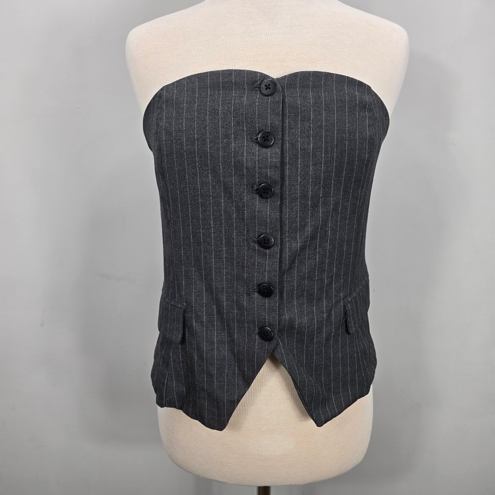 Madden NYC Strapless Top Buttonโ XL Pinstripe Smocked Indie Sleeze Coquette Goth